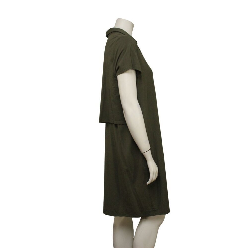 NWT J. Jill Kale Green Knit Button Up Short Sleeve T-Shirt Dress Pockets Size L - Picture 3 of 7
